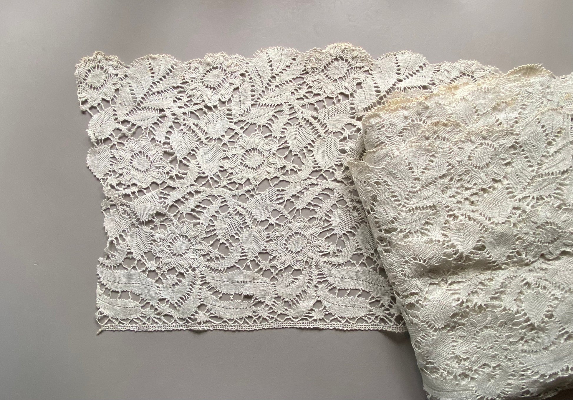 A 10.5 Meter Length of Antique Lace. French Origin. Hand Made. 34.5 cms wide.