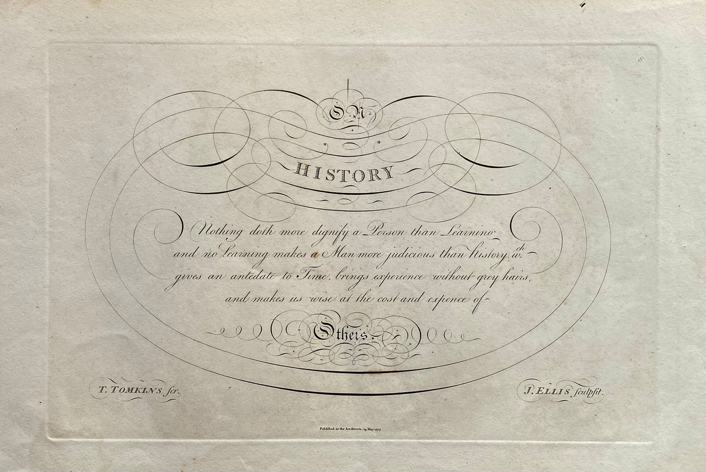 On History. Calligraphy by Thomas Tomkins. From The Beauties of Writing. Published in 1808. Size: 28 x 43.7 cms