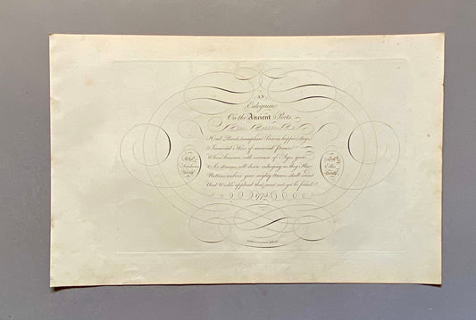 An Eulogium on The Ancient Poets. Calligraphy by Thomas Tomkins. From The Beauties of Writing. Published in 1808. Size: 28 x 43.7 cms