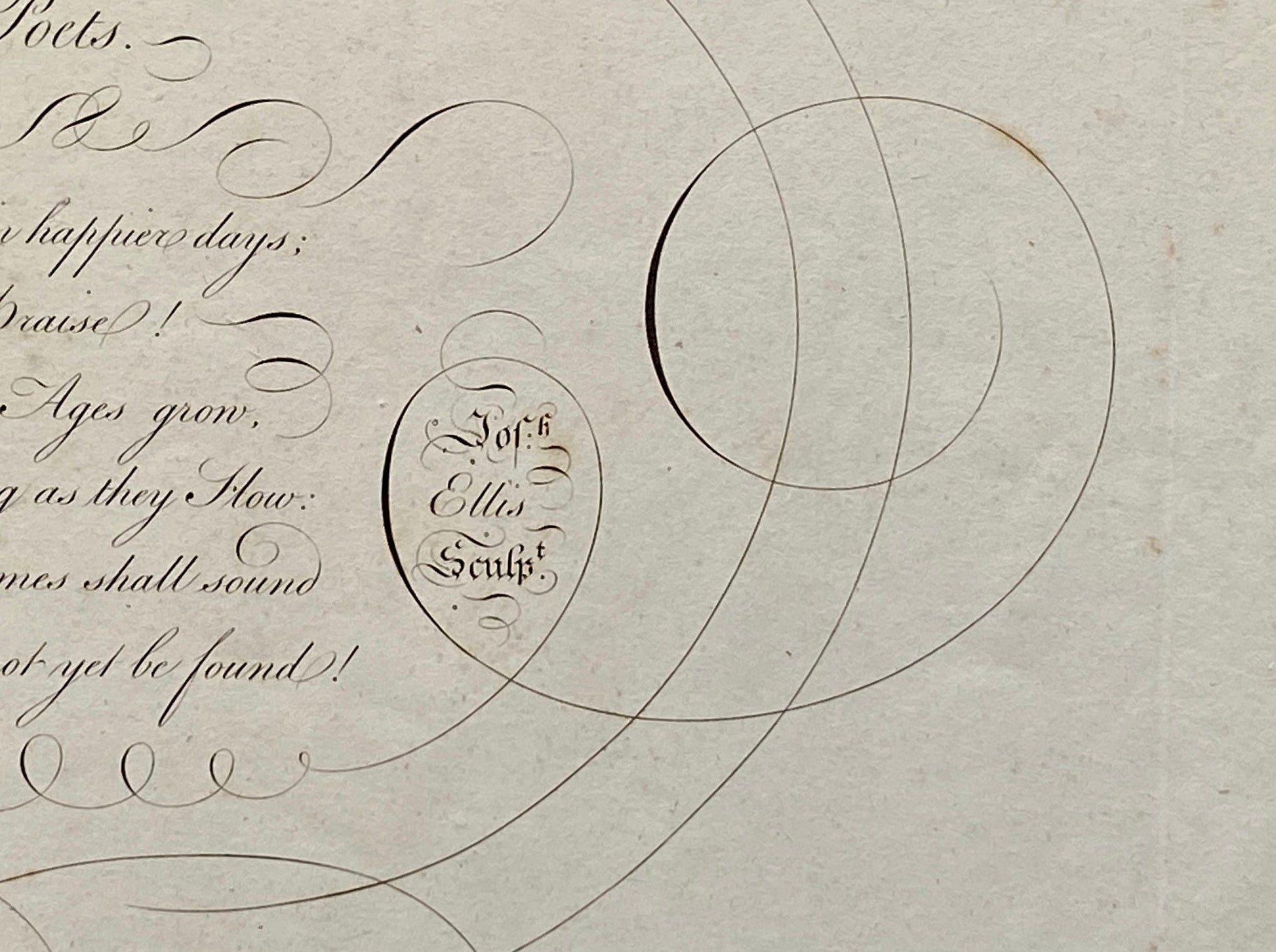 An Eulogium on The Ancient Poets. Calligraphy by Thomas Tomkins. From The Beauties of Writing. Published in 1808. Size: 28 x 43.7 cms