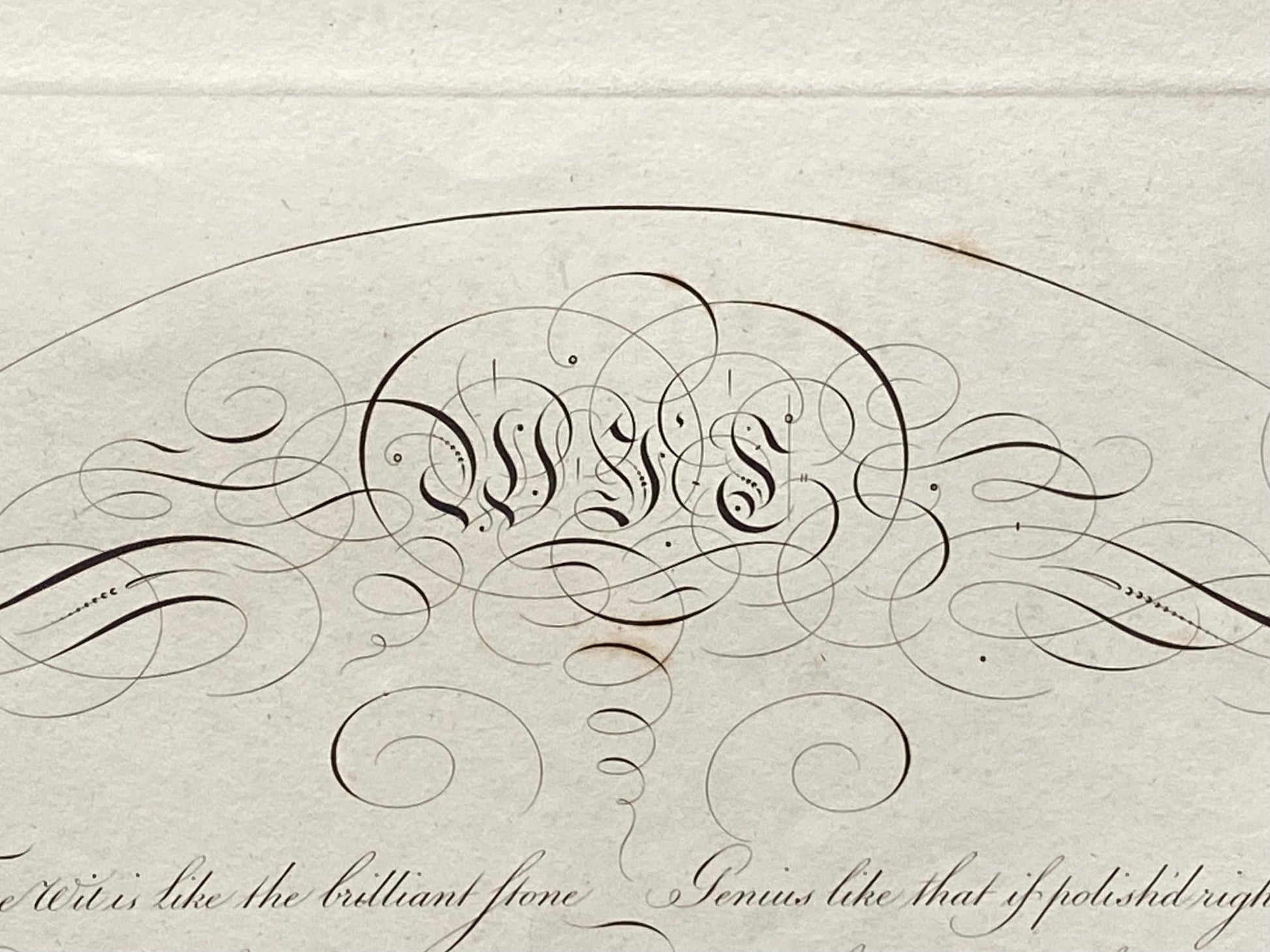 Wit. Calligraphy by Thomas Tomkins. From The Beauties of Writing. Published in 1808. Size: 28 x 43.7 cms