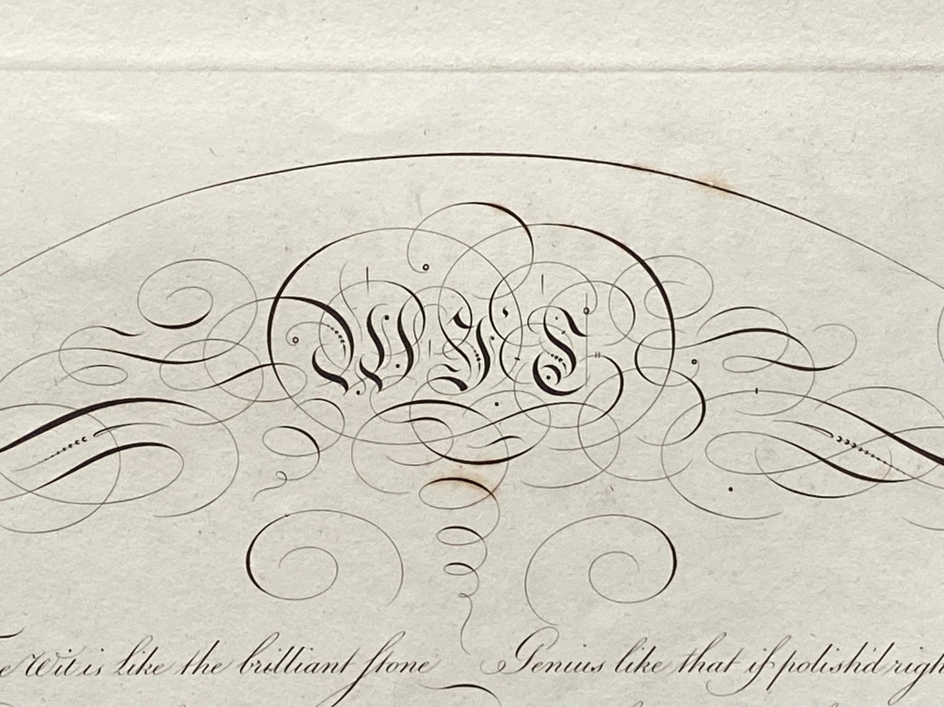 Wit. Calligraphy by Thomas Tomkins. From The Beauties of Writing. Published in 1808. Size: 28 x 43.7 cms