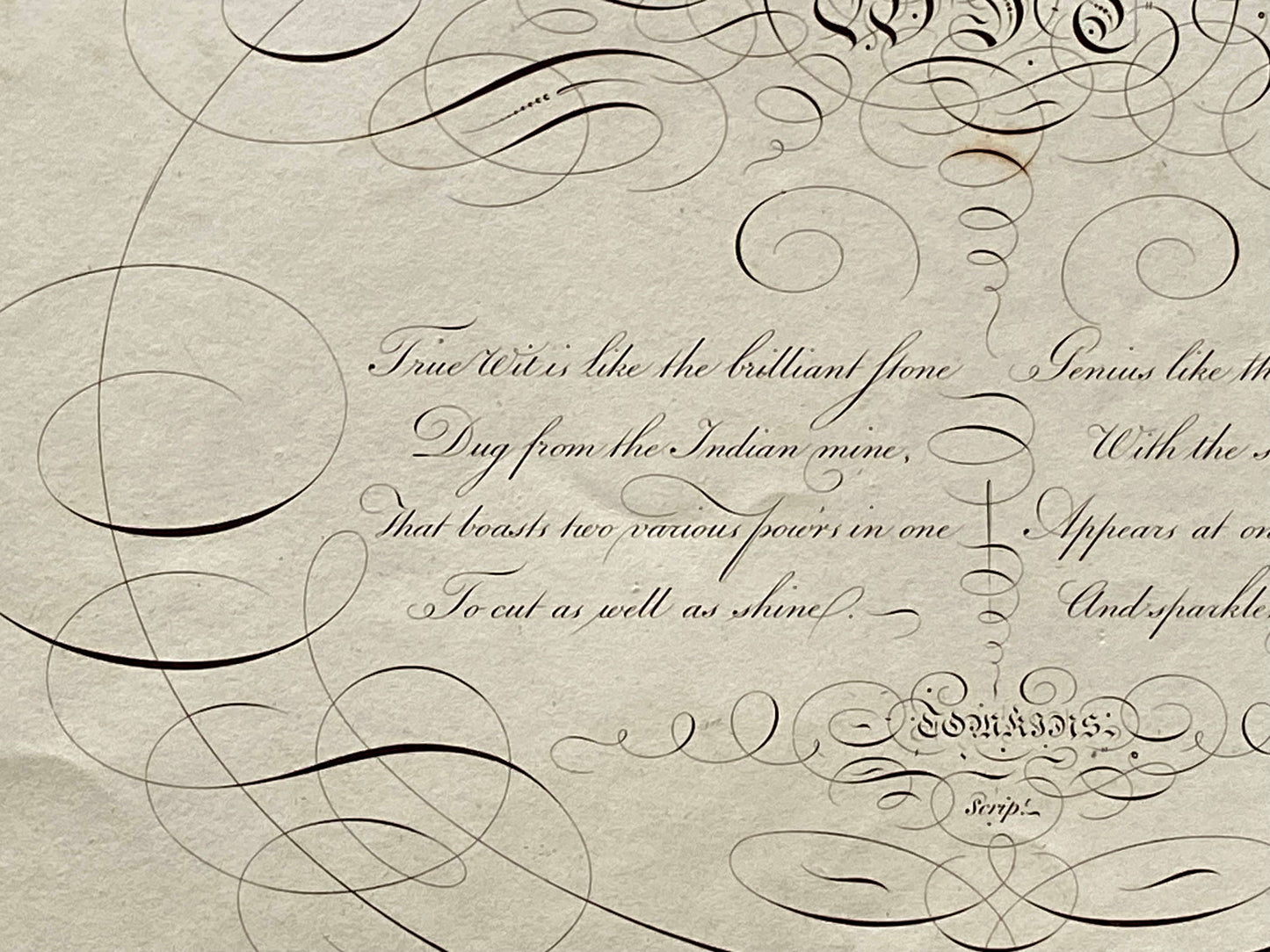 Wit. Calligraphy by Thomas Tomkins. From The Beauties of Writing. Published in 1808. Size: 28 x 43.7 cms