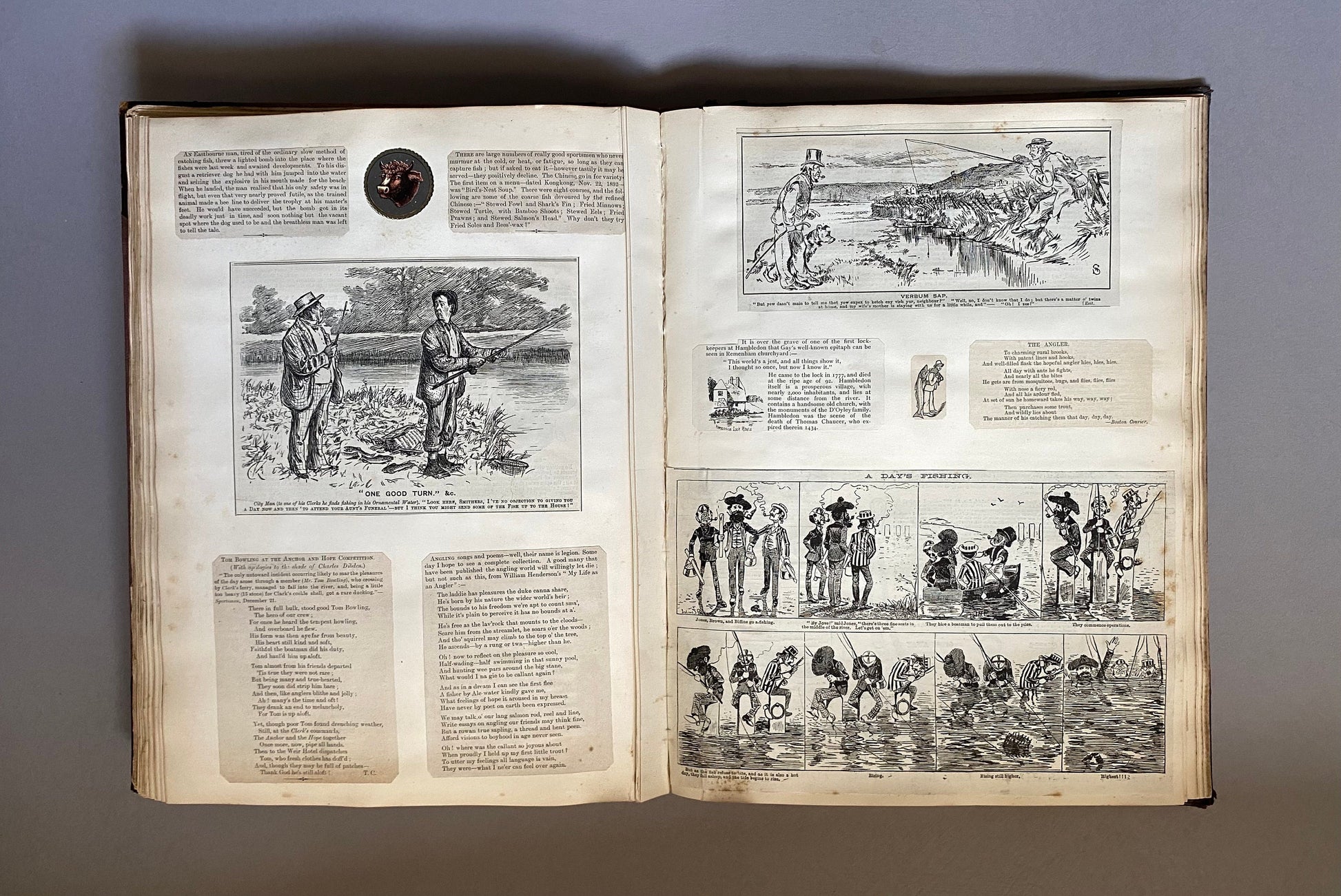Piscatorial Scraps. An Original Antique Victorian Scrapbook About Fishing. 133 pages. Size: 27 x 37 cms.