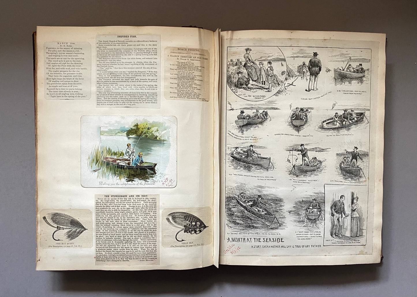 Piscatorial Scraps. An Original Antique Victorian Scrapbook About Fishing. 133 pages. Size: 27 x 37 cms.