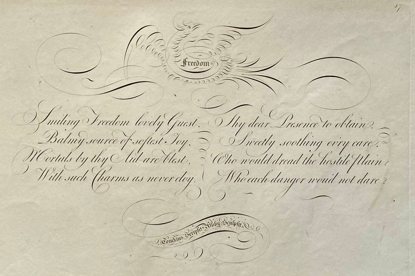 Freedom. From Deborah by Handel. Calligraphy by Thomas Tomkins. From The Beauties of Writing. Published in 1808. Size: 28 x 43.7 cms