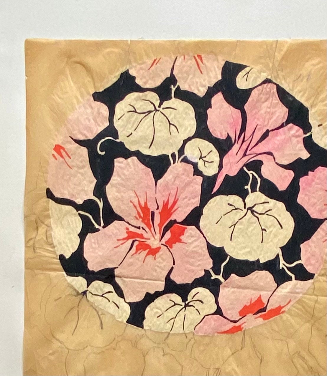 Nasturtiums. An Original Antique Textile Design. Hand Drawn and Painted. Produced in Lyon, France in 1930. Large: 30.2 x 25.5 cms.