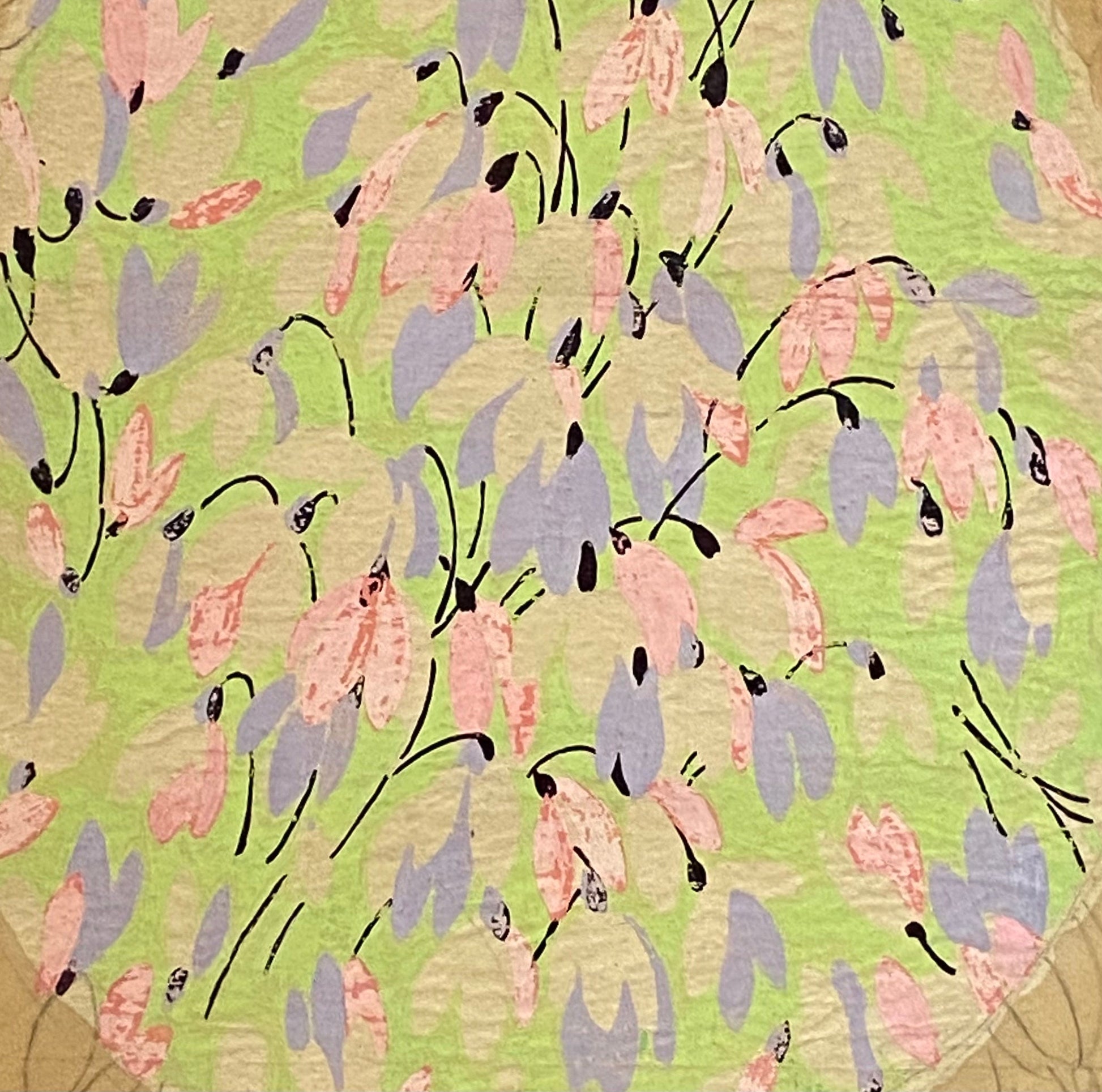 An Original Antique Textile Design. Hand Drawn and Painted. Produced in Lyon, France in 1930. Large: 26.5 x 25.5 cms.