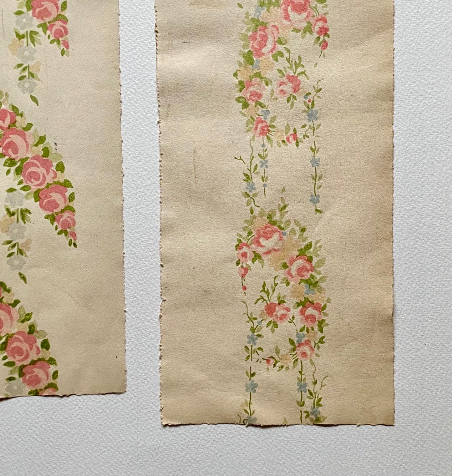 Roses. Two Original Antique Textile Designs. Hand Printed. Produced in Lyon, France in 1890. Large: 52 x 37 cms.