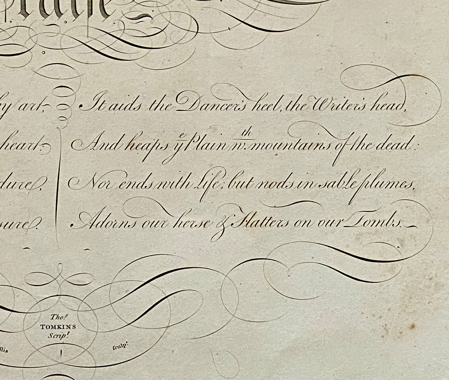 Praise. From Edward Young (1683-1765). Calligraphy by Thomas Tomkins. From The Beauties of Writing. Published in 1808. Size: 28 x 43.7 cms