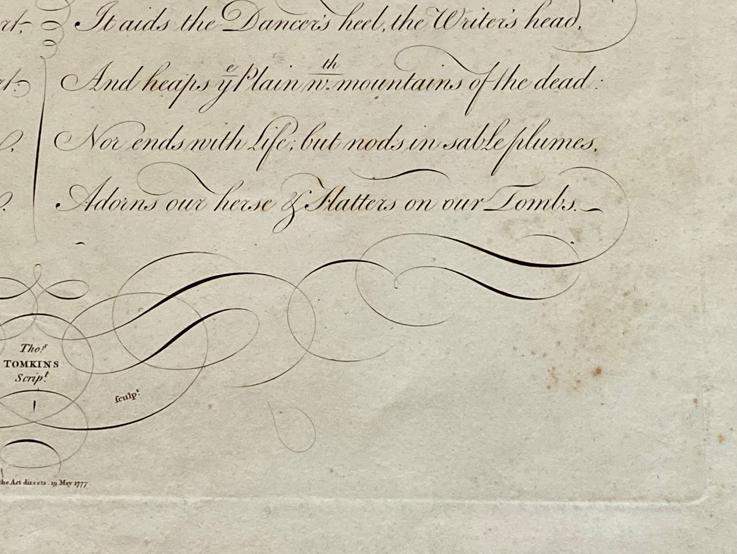 Praise. From Edward Young (1683-1765). Calligraphy by Thomas Tomkins. From The Beauties of Writing. Published in 1808. Size: 28 x 43.7 cms