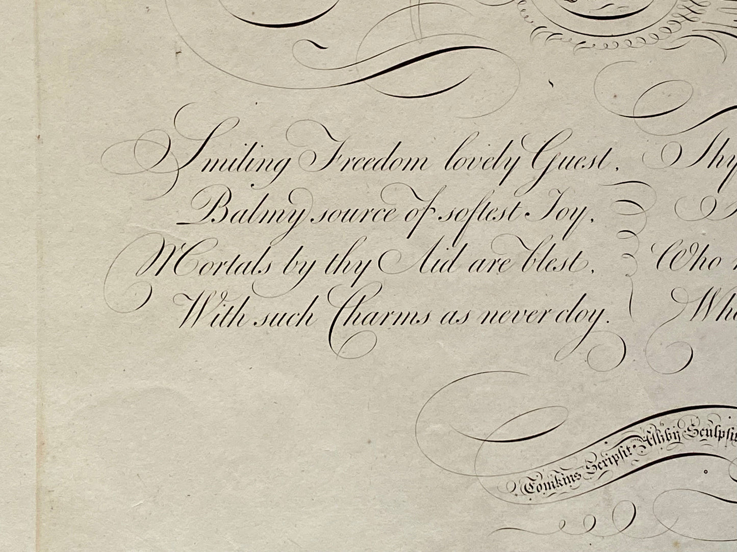 Freedom. From Deborah by Handel. Calligraphy by Thomas Tomkins. From The Beauties of Writing. Published in 1808. Size: 28 x 43.7 cms