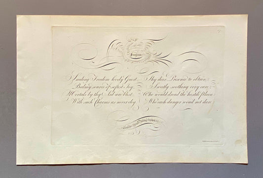 Freedom. From Deborah by Handel. Calligraphy by Thomas Tomkins. From The Beauties of Writing. Published in 1808. Size: 28 x 43.7 cms