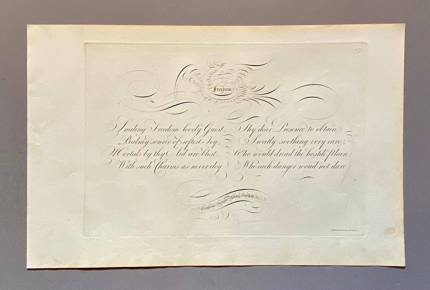 Freedom. From Deborah by Handel. Calligraphy by Thomas Tomkins. From The Beauties of Writing. Published in 1808. Size: 28 x 43.7 cms