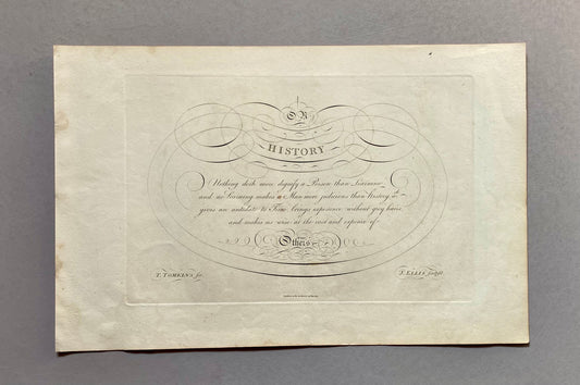 On History. Calligraphy by Thomas Tomkins. From The Beauties of Writing. Published in 1808. Size: 28 x 43.7 cms