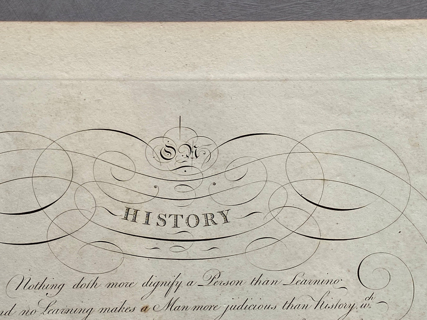 On History. Calligraphy by Thomas Tomkins. From The Beauties of Writing. Published in 1808. Size: 28 x 43.7 cms