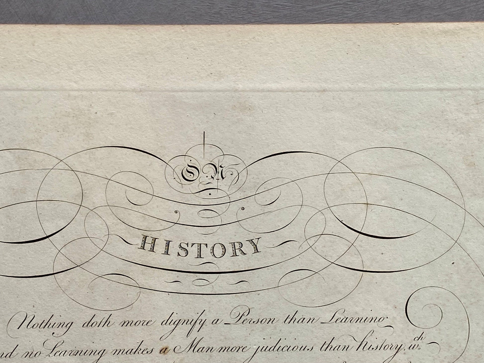 On History. Calligraphy by Thomas Tomkins. From The Beauties of Writing. Published in 1808. Size: 28 x 43.7 cms