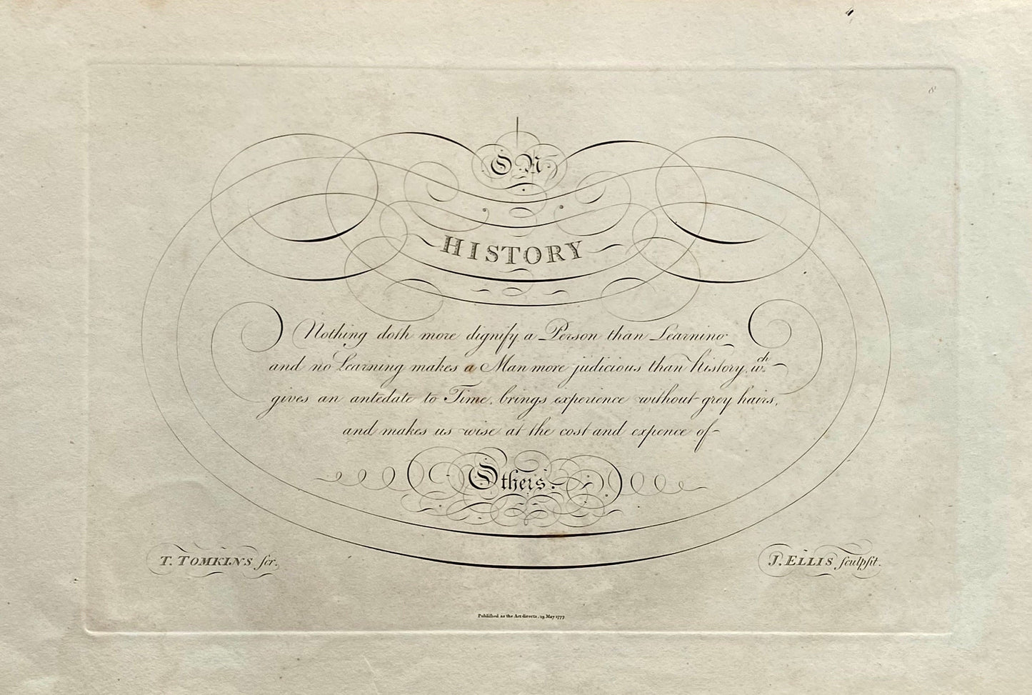 On History. Calligraphy by Thomas Tomkins. From The Beauties of Writing. Published in 1808. Size: 28 x 43.7 cms