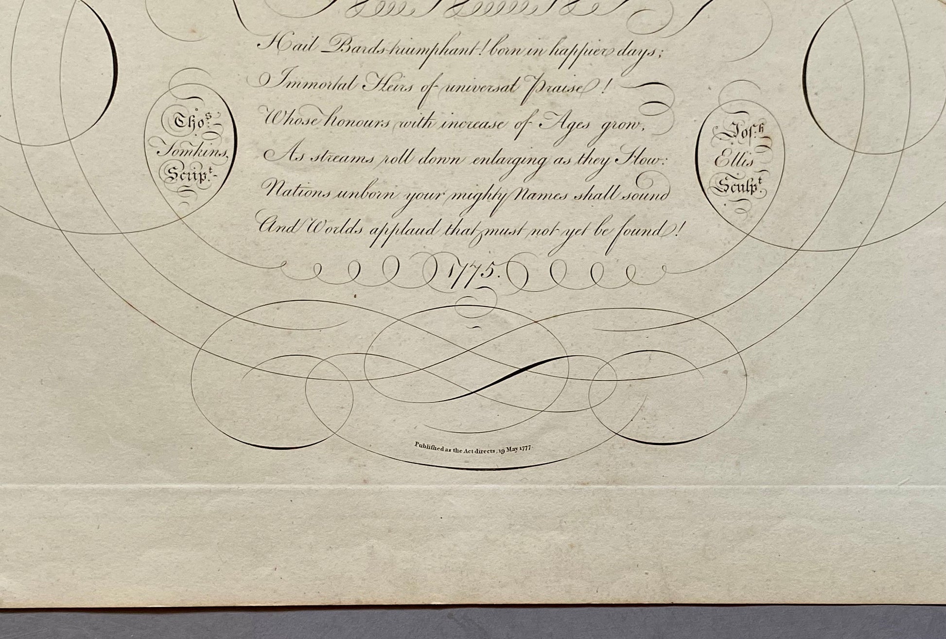 An Eulogium on The Ancient Poets. Calligraphy by Thomas Tomkins. From The Beauties of Writing. Published in 1808. Size: 28 x 43.7 cms