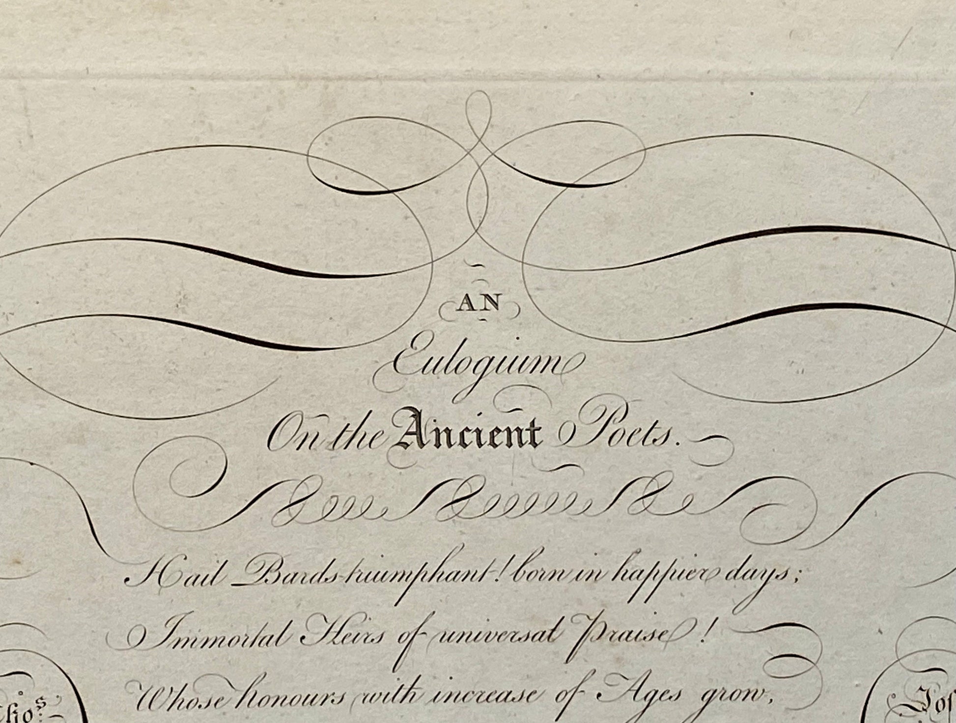 An Eulogium on The Ancient Poets. Calligraphy by Thomas Tomkins. From The Beauties of Writing. Published in 1808. Size: 28 x 43.7 cms