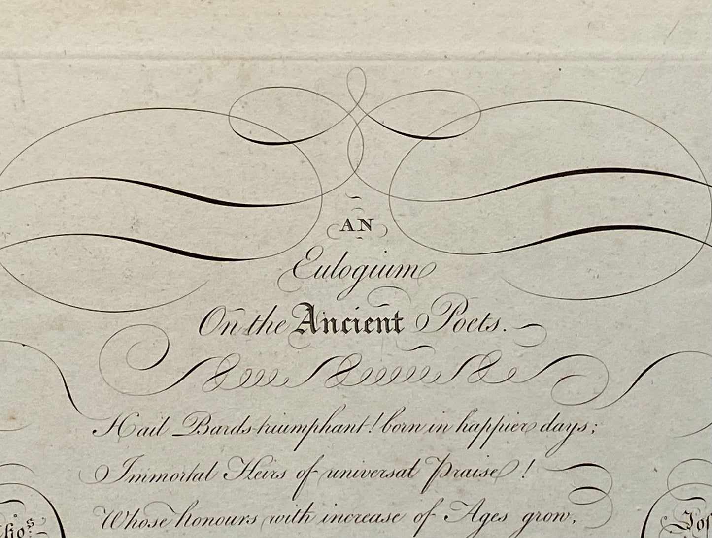 An Eulogium on The Ancient Poets. Calligraphy by Thomas Tomkins. From The Beauties of Writing. Published in 1808. Size: 28 x 43.7 cms