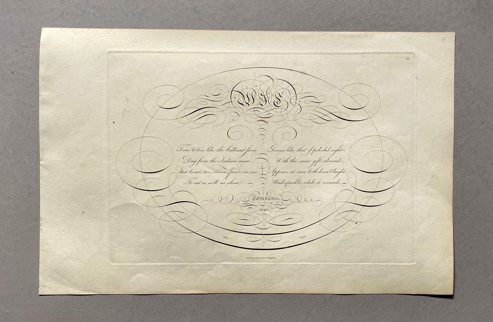 Wit. Calligraphy by Thomas Tomkins. From The Beauties of Writing. Published in 1808. Size: 28 x 43.7 cms