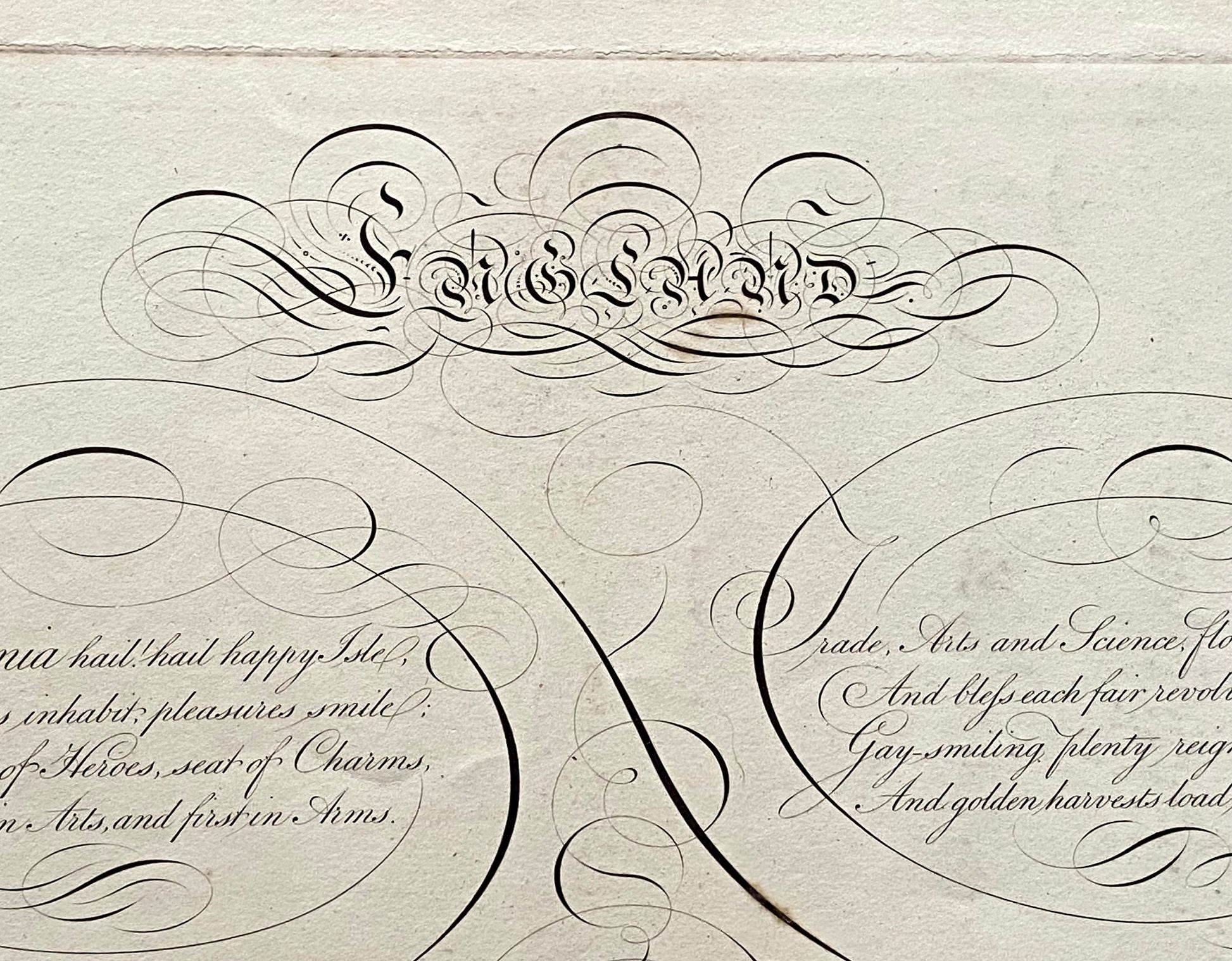 England. Calligraphy by Thomas Tomkins. From The Beauties of Writing. Published in 1808. Size: 28 x 43.7 cms