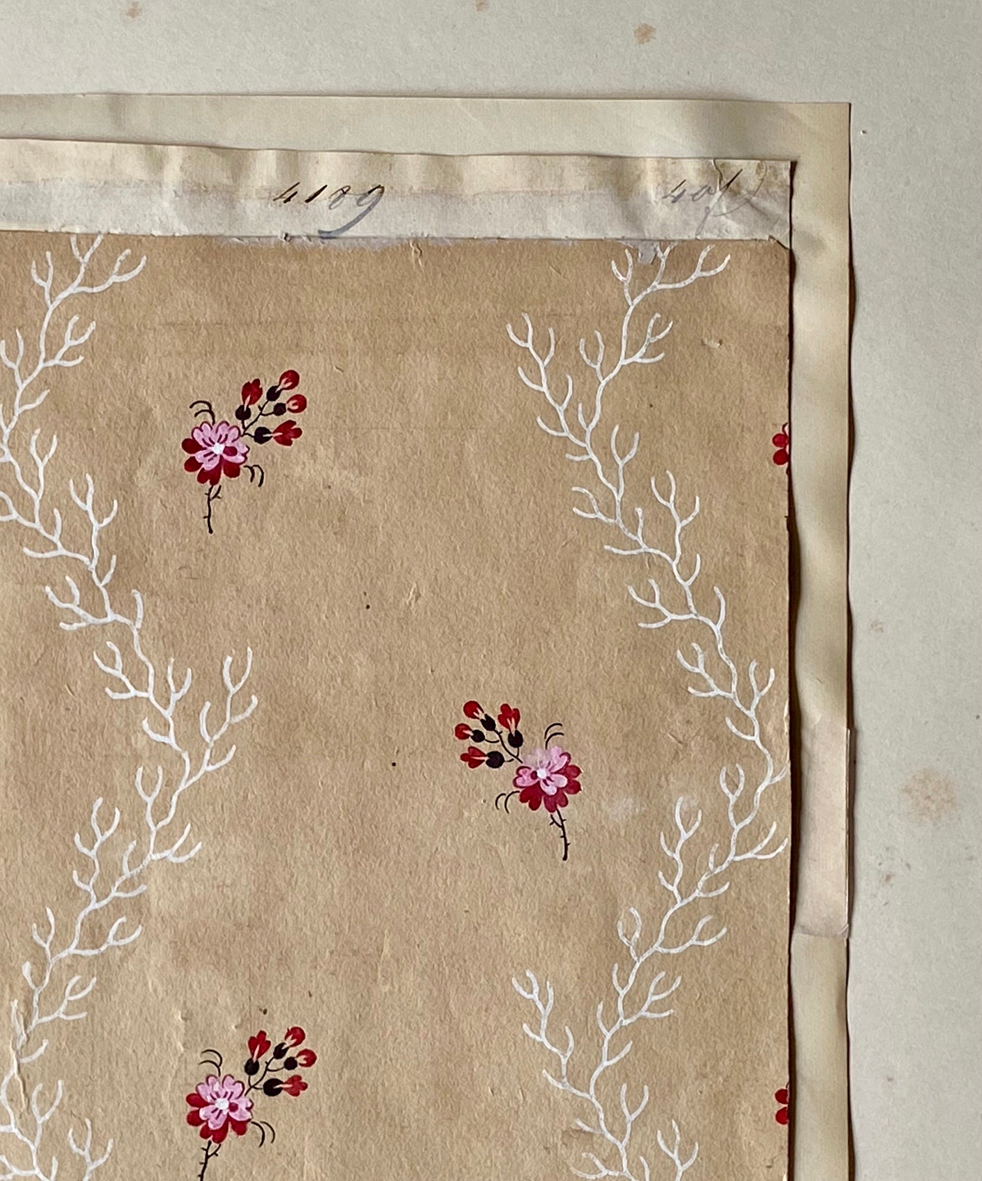 A Genuine 19th Century French Textile Design. Dated 1838. Mounted on Antique Paper. Size: 14.5 x 21 cms.
