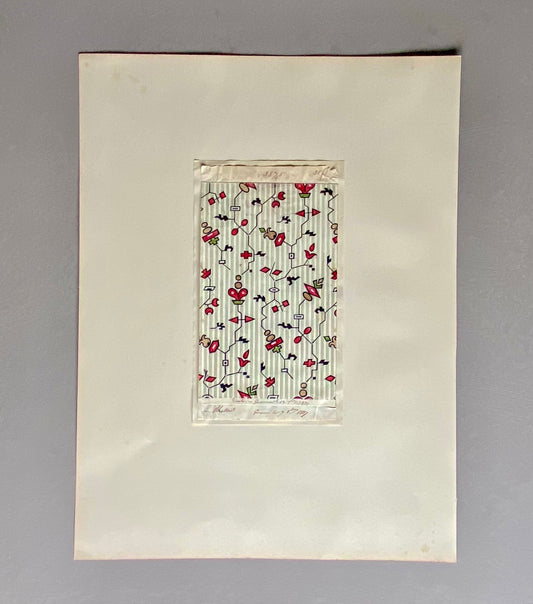 A Genuine 19th Century French Textile Design. Dated 1837. Mounted on Antique Paper. 21.8 x 12 cms.