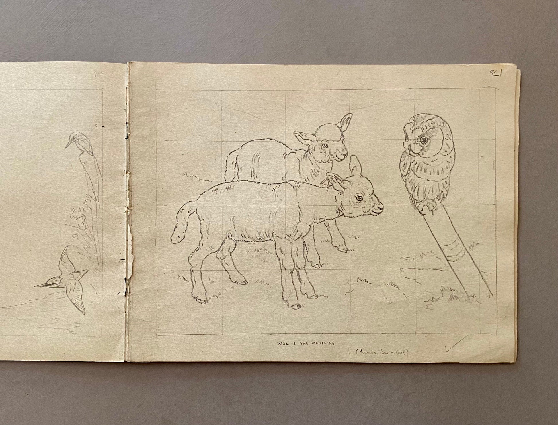 Original Artwork For An Illustrated Book. 22 Black & White Pencil Drawings and 2 Watercolour Pictures. 1950’s. Size: 30.5 x 23.3 cms.