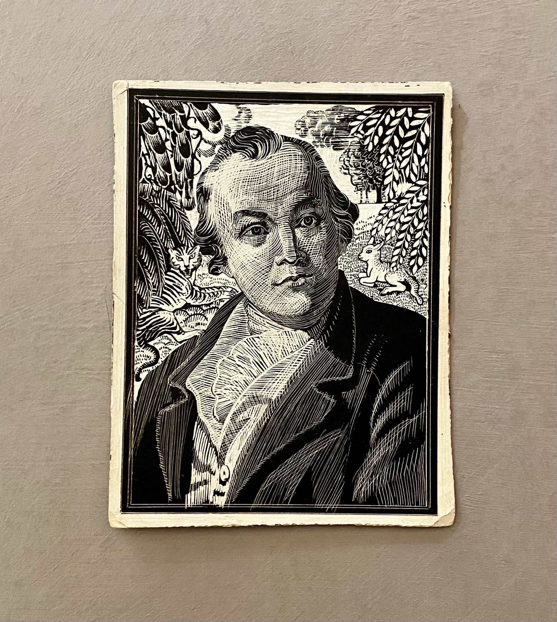 A Collection of 8 Original Sgraffito Artworks Featuring Poets: Browning, Pope, Blake, Scott, De La Mare, Blake etc. 12.5 x 17 cms.