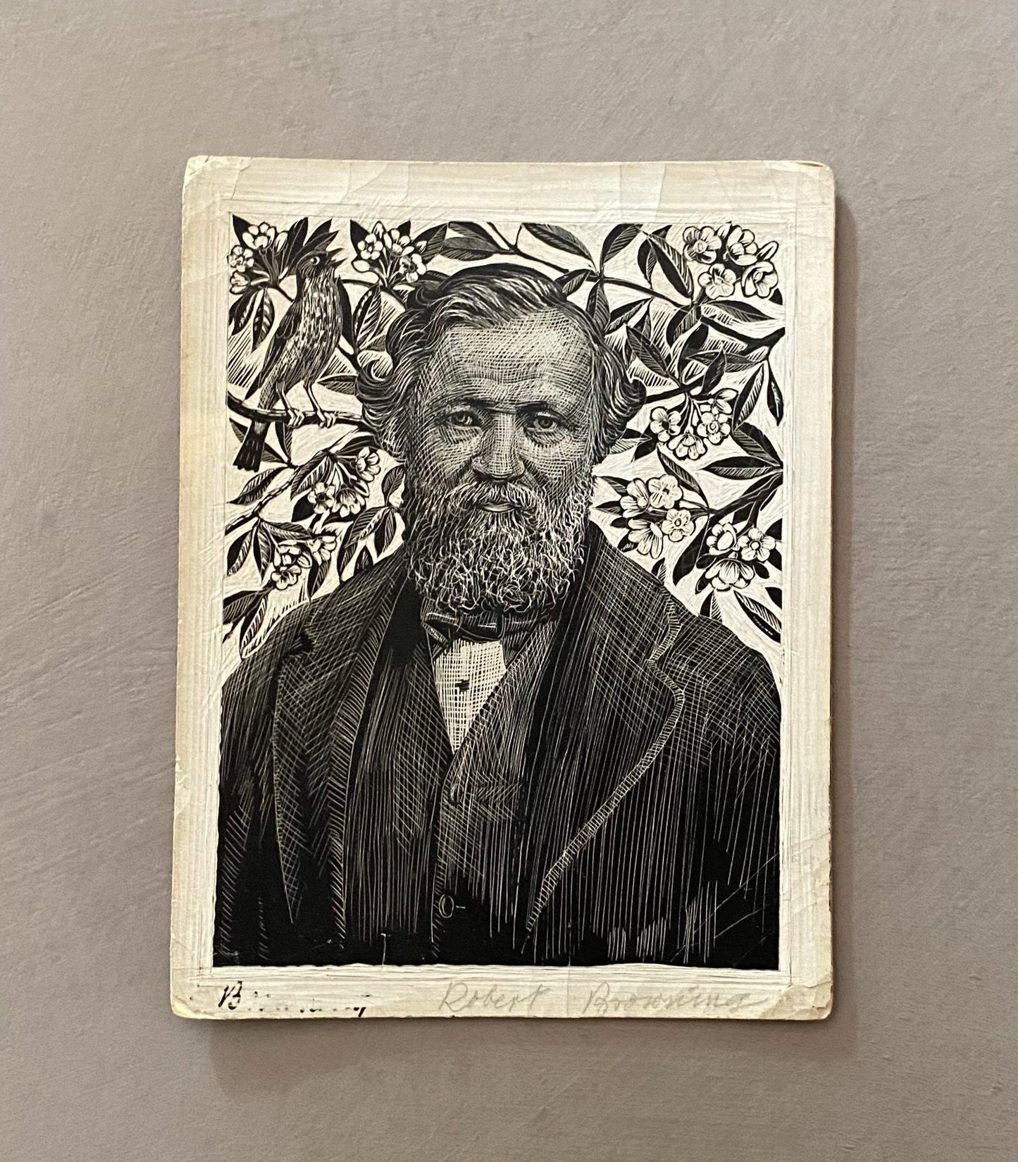 A Collection of 8 Original Sgraffito Artworks Featuring Poets: Browning, Pope, Blake, Scott, De La Mare, Blake etc. 12.5 x 17 cms.