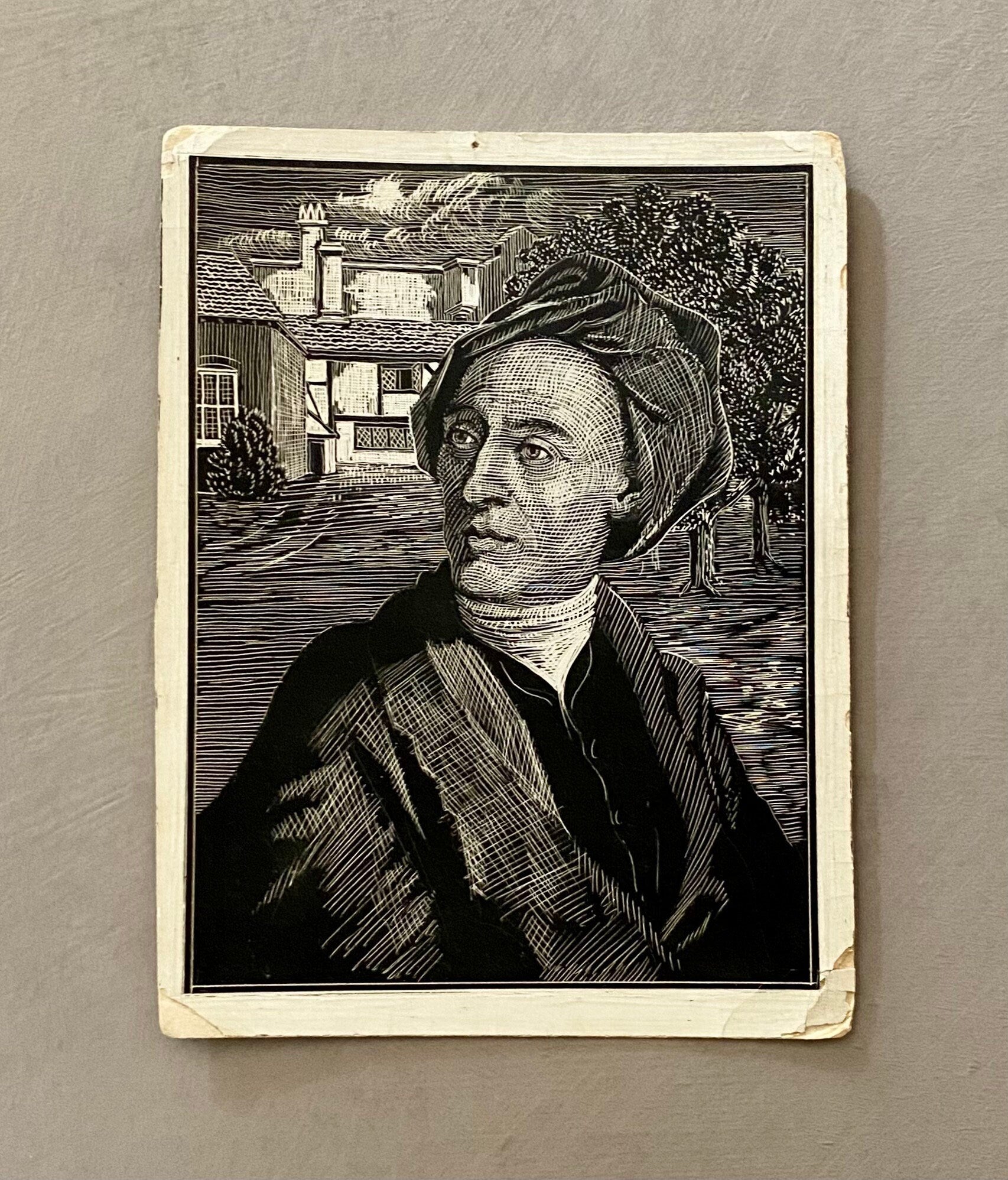 A Collection of 8 Original Sgraffito Artworks Featuring Poets: Browning, Pope, Blake, Scott, De La Mare, Blake etc. 12.5 x 17 cms.