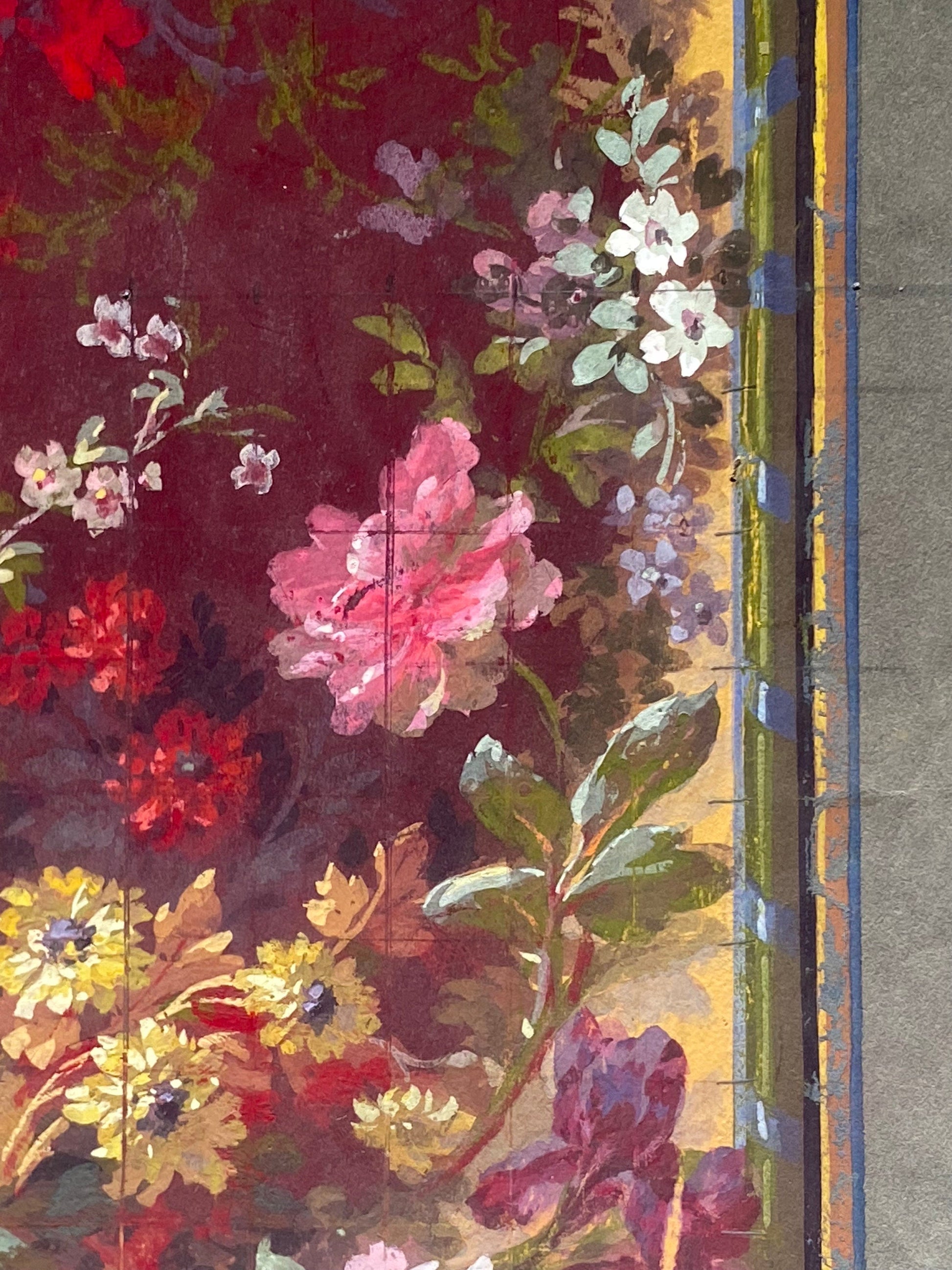 An Original handpainted Design For A Carpet. Plaissier Brother, Nimes, France. Late 1800s. Size: 49 cms x 30.5 cms.