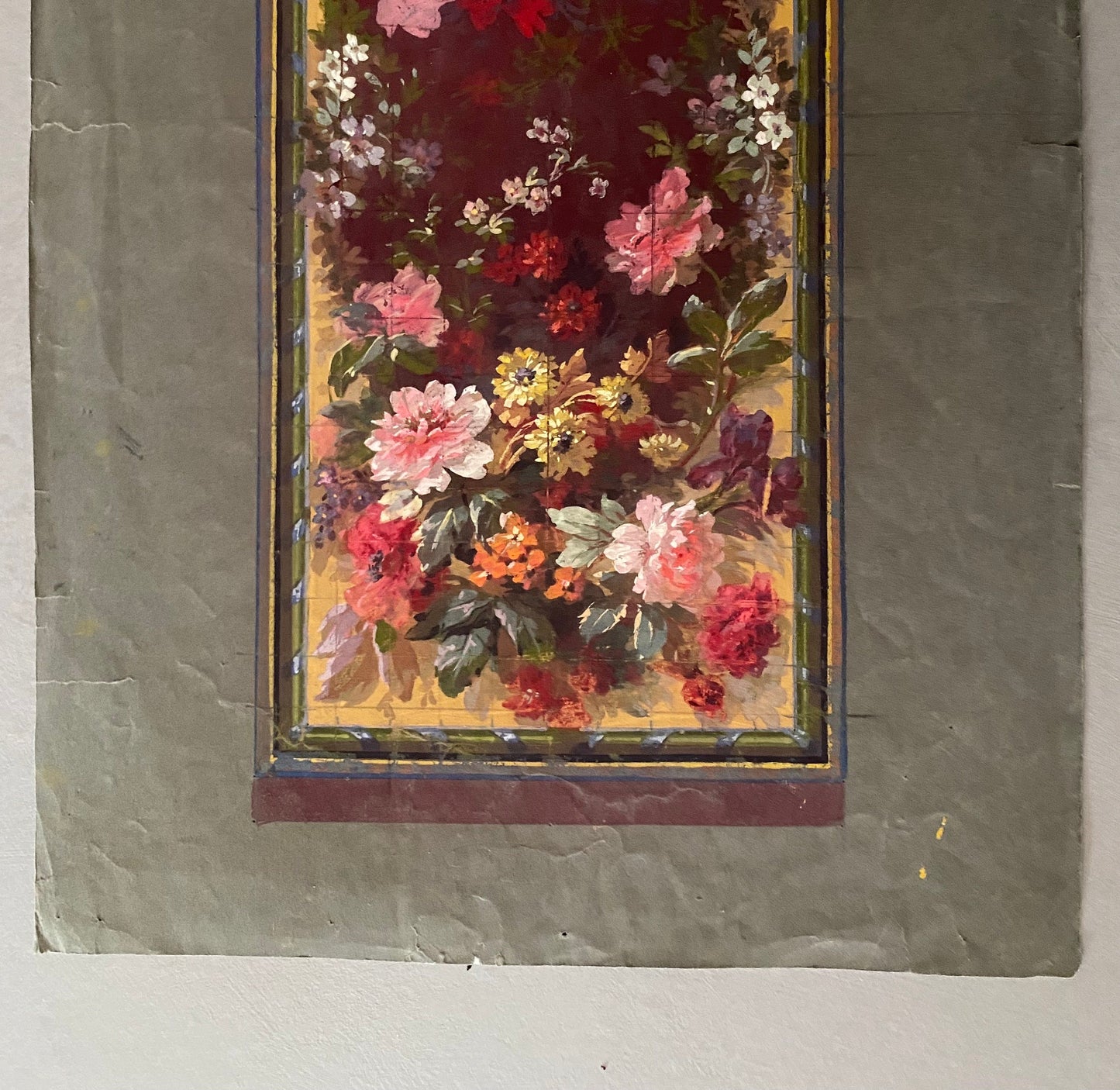An Original handpainted Design For A Carpet. Plaissier Brother, Nimes, France. Late 1800s. Size: 49 cms x 30.5 cms.