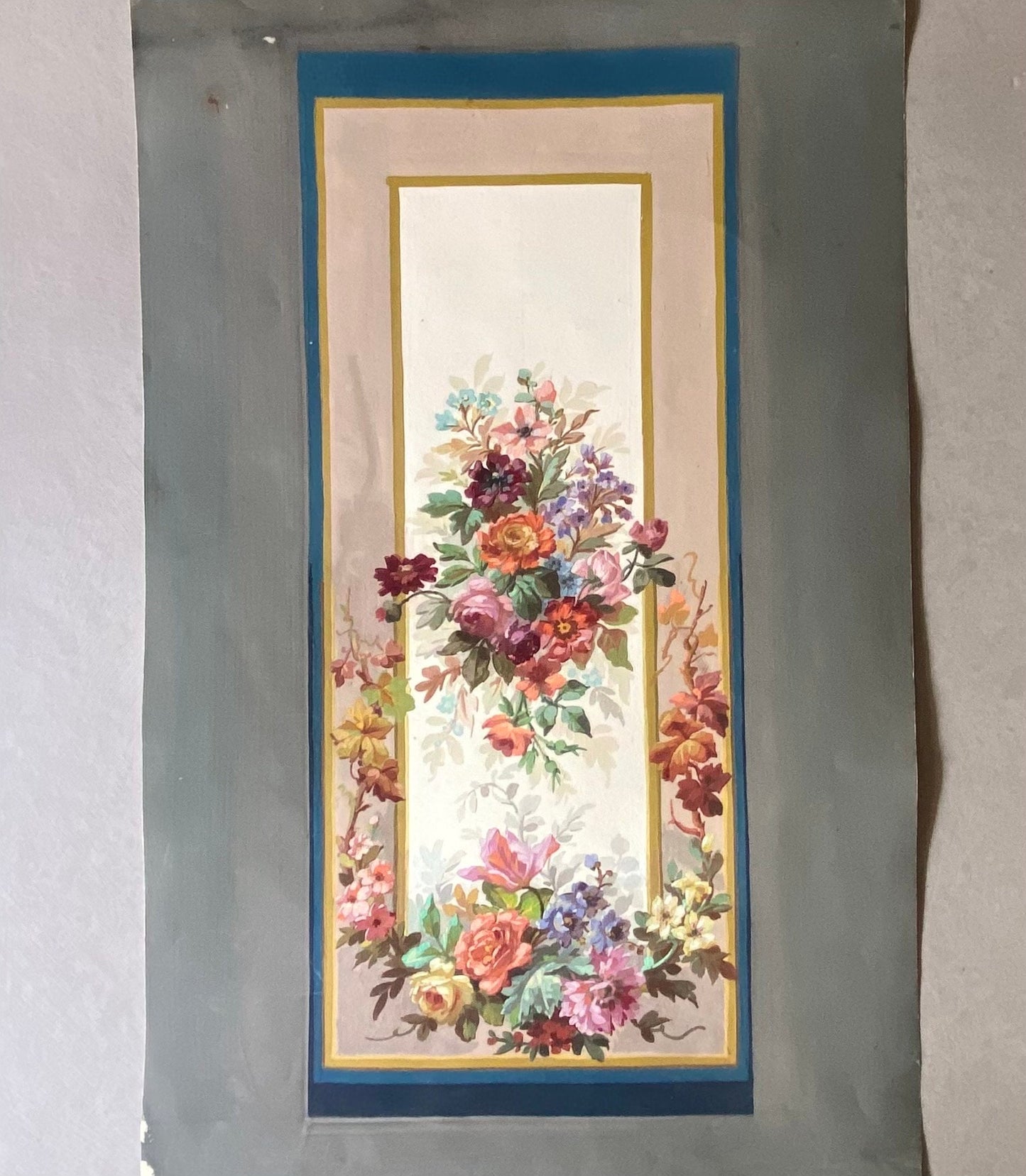 An Original Hand Painted Watercolour Design For A Carpet. Plaissier Brother, Nimes, France. Late 1800s. Size: 30 x 50.5 cms.