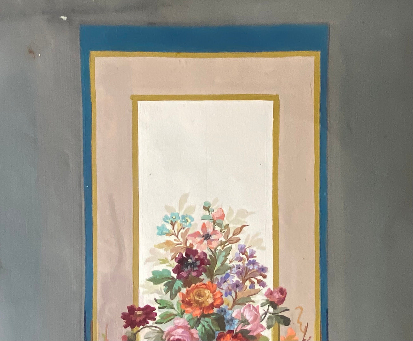 An Original Hand Painted Watercolour Design For A Carpet. Plaissier Brother, Nimes, France. Late 1800s. Size: 30 x 50.5 cms.