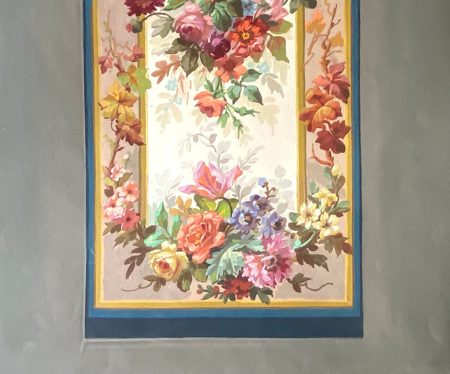 An Original Hand Painted Watercolour Design For A Carpet. Plaissier Brother, Nimes, France. Late 1800s. Size: 30 x 50.5 cms.
