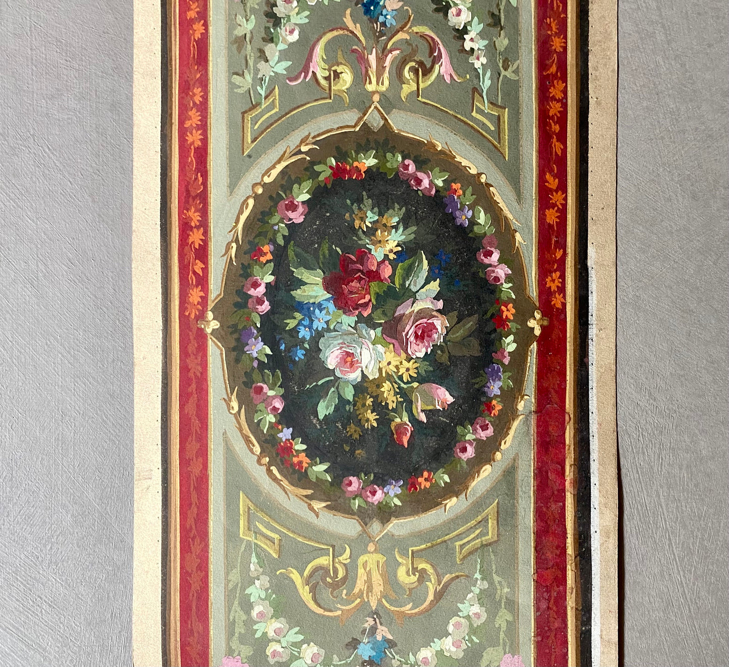 An Original Hand Painted Watercolour Design For A Carpet. Plaissier Brother, Nimes, France. Late 1800s. Size: 47 x 20 cms.