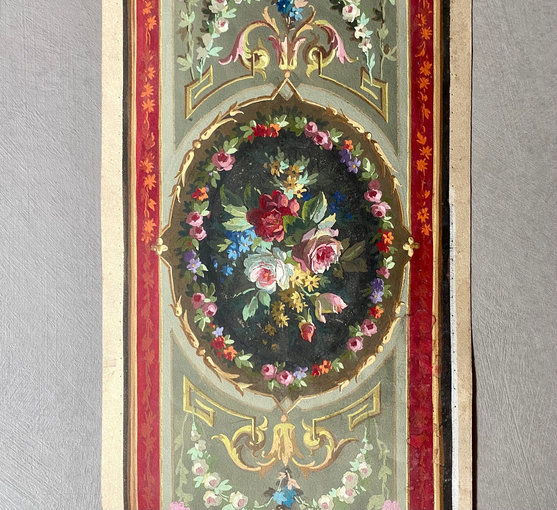 An Original Hand Painted Watercolour Design For A Carpet. Plaissier Brother, Nimes, France. Late 1800s. Size: 47 x 20 cms.