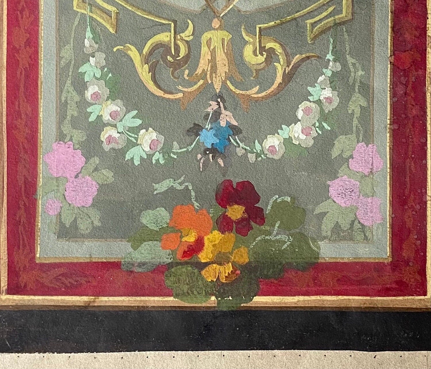 An Original Hand Painted Watercolour Design For A Carpet. Plaissier Brother, Nimes, France. Late 1800s. Size: 47 x 20 cms.