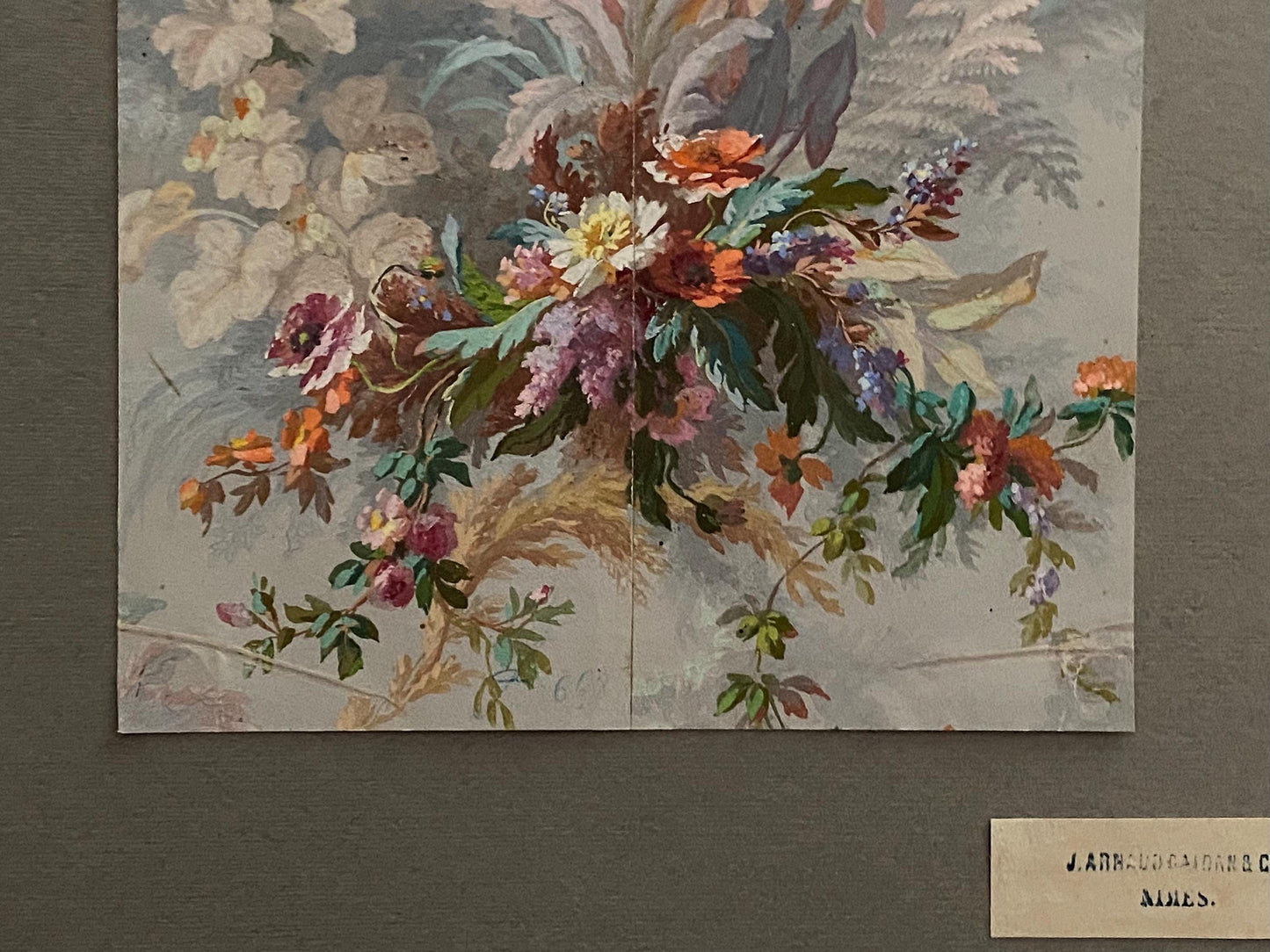 An Original Antique, Hand Painted, Watercolour Design For A Carpet. J Arnaud Gaidan, Paris, France. Late 1800s. Size: 29.5 x 19.5 cms.