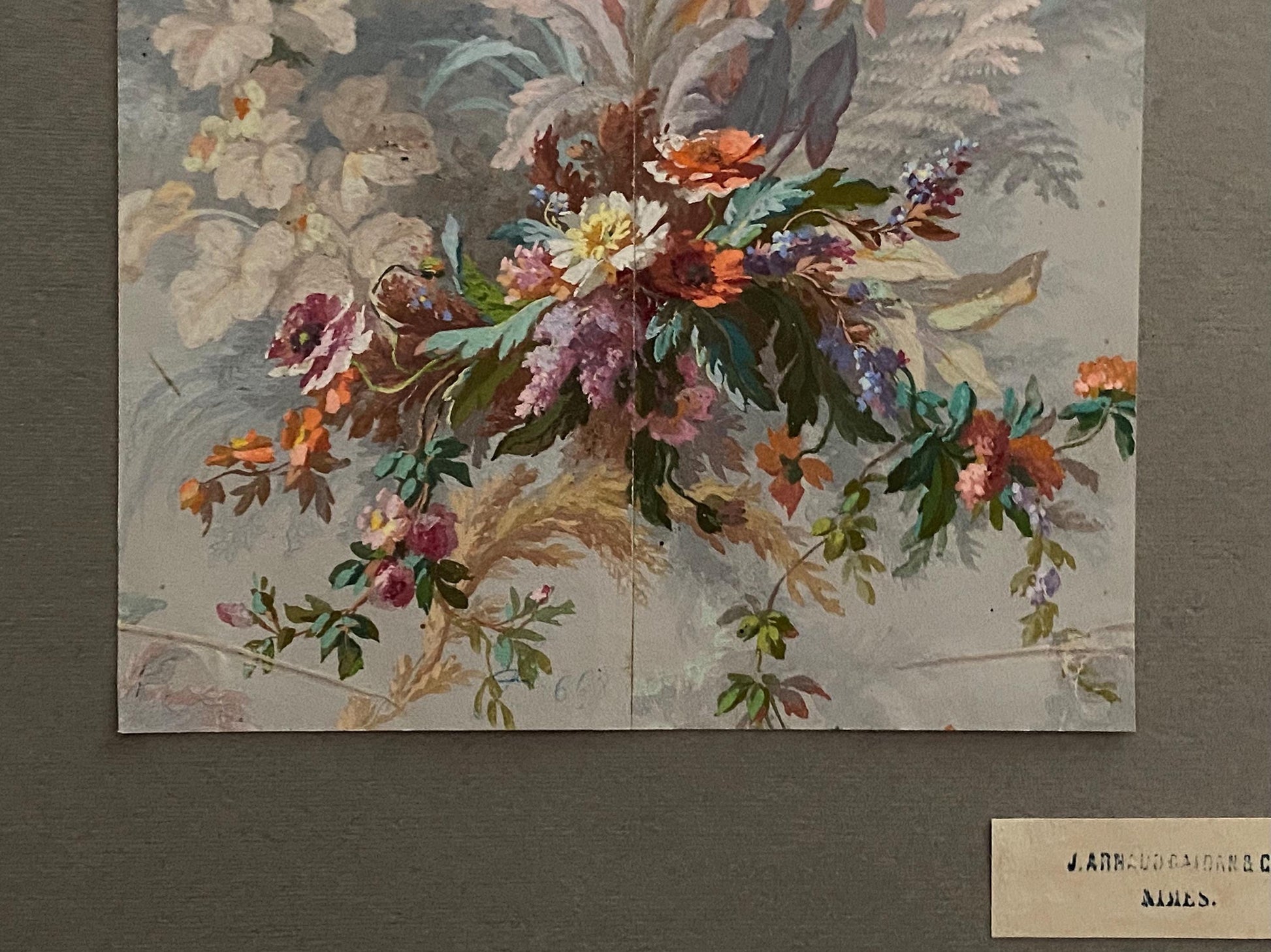 An Original Antique, Hand Painted, Watercolour Design For A Carpet. J Arnaud Gaidan, Paris, France. Late 1800s. Size: 29.5 x 19.5 cms.