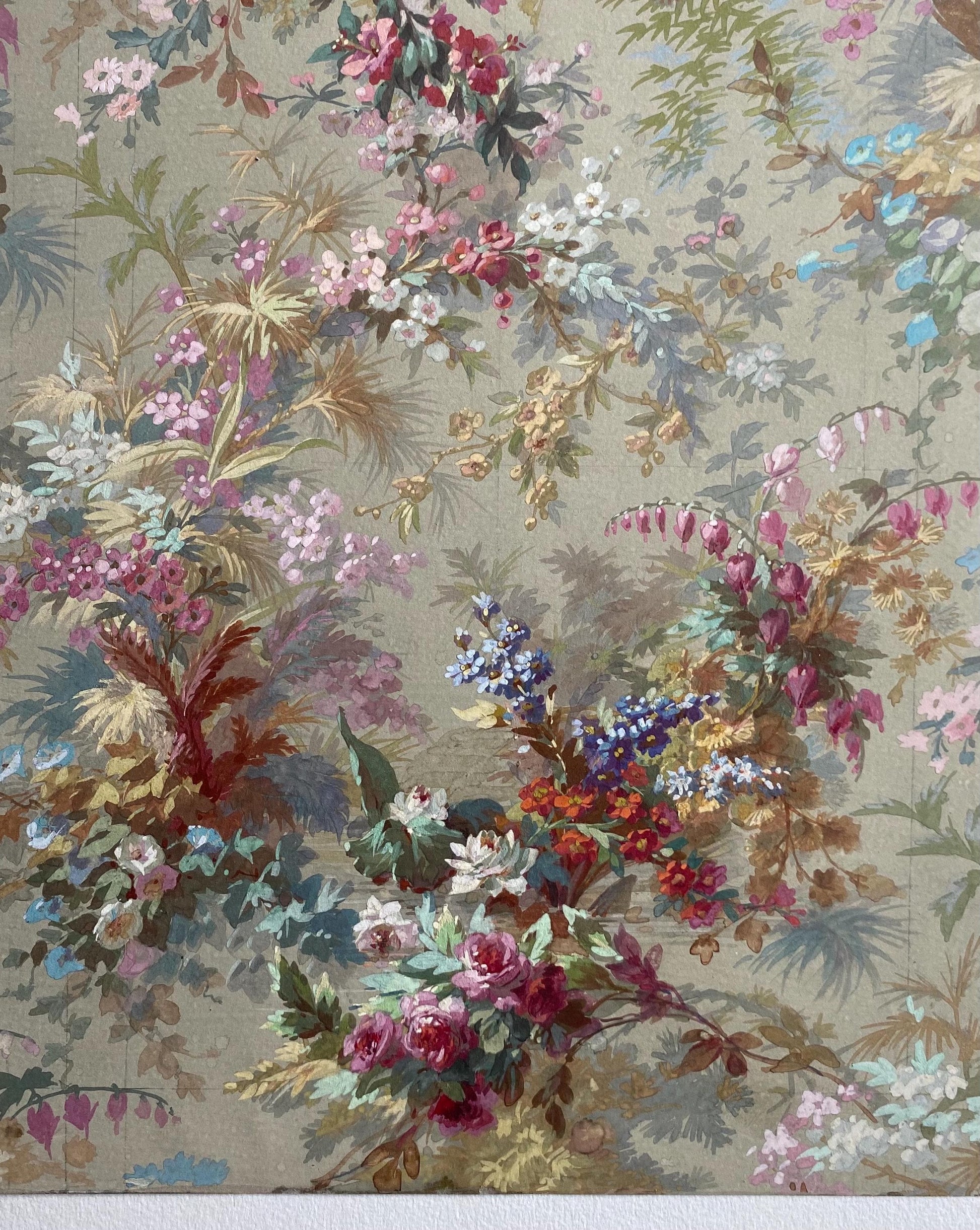 An Original Antique, Hand Painted, Watercolour Design For A Carpet. J. Arnaud Gaidan, Paris, France. Late 1800s. Size: 34.5 x 25 cms.