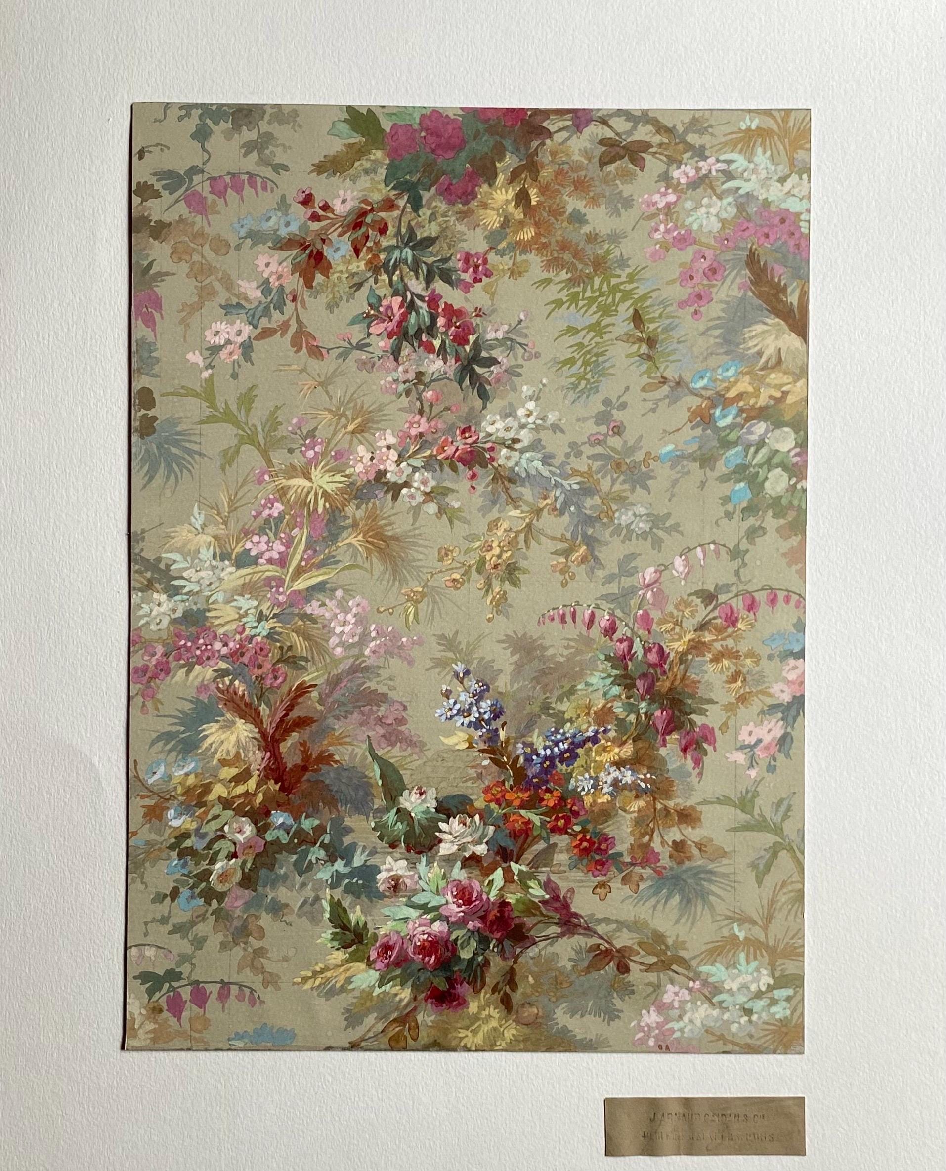 An Original Antique, Hand Painted, Watercolour Design For A Carpet. J. Arnaud Gaidan, Paris, France. Late 1800s. Size: 34.5 x 25 cms.