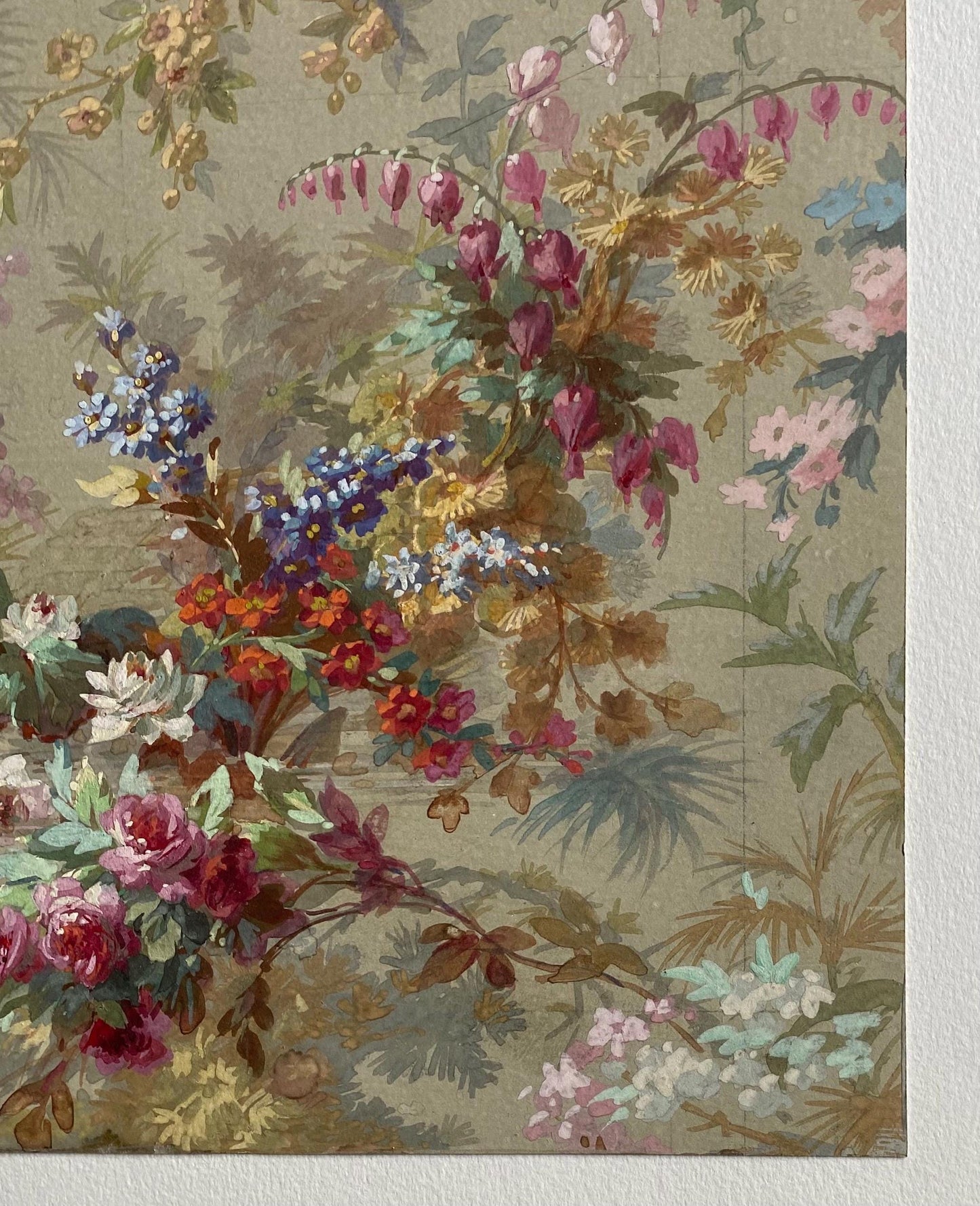 An Original Antique, Hand Painted, Watercolour Design For A Carpet. J. Arnaud Gaidan, Paris, France. Late 1800s. Size: 34.5 x 25 cms.