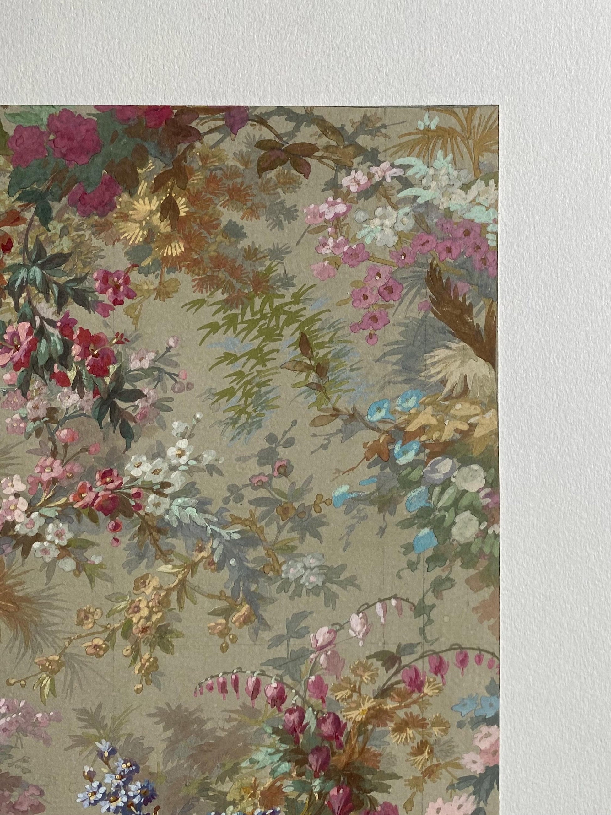 An Original Antique, Hand Painted, Watercolour Design For A Carpet. J. Arnaud Gaidan, Paris, France. Late 1800s. Size: 34.5 x 25 cms.