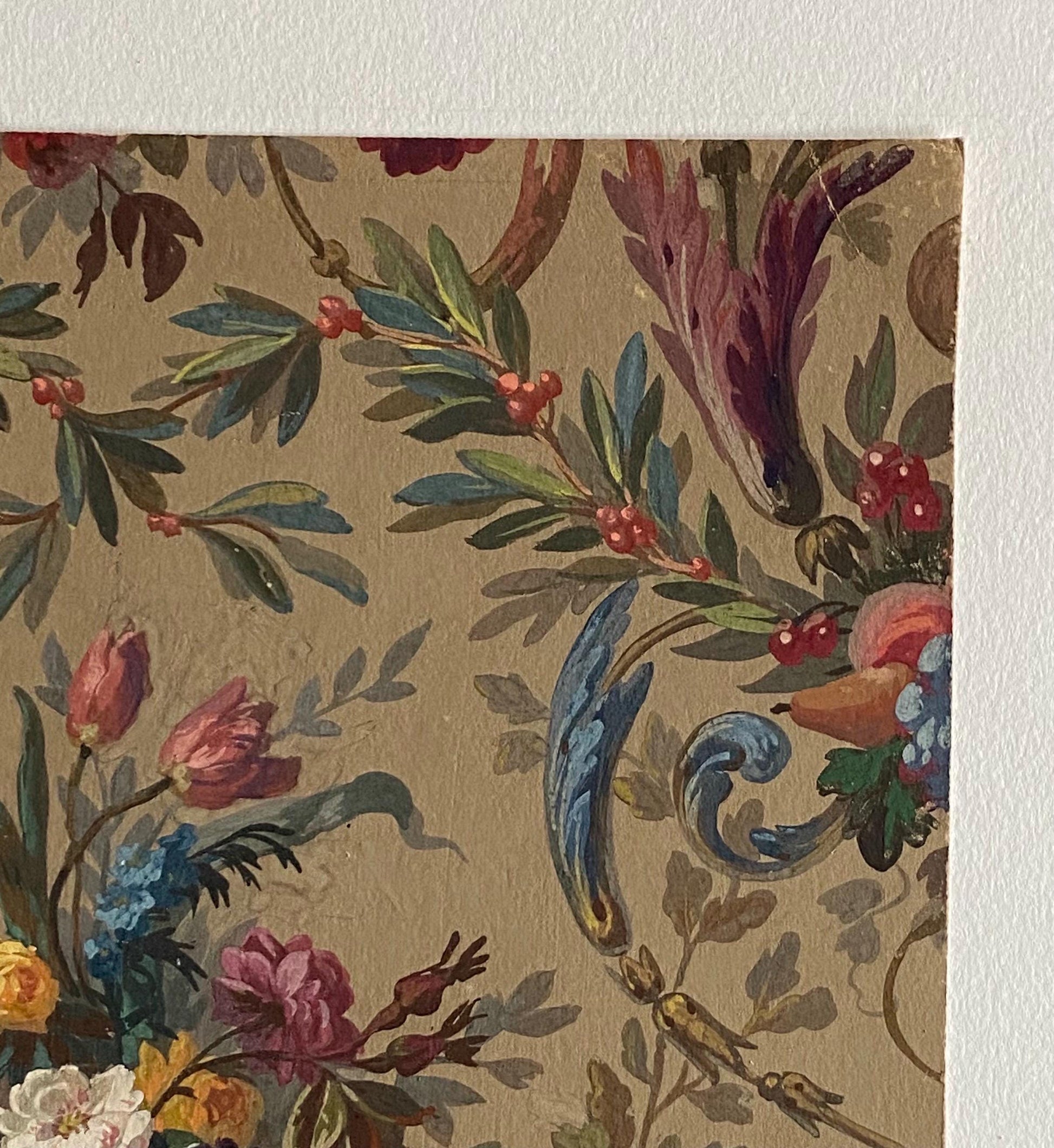 An Original Antique, Hand Painted, Watercolour Design For A Carpet. J Arnaud Gaidan, Paris, France. Late 1800s. Size: 34.5 x 25 cms.