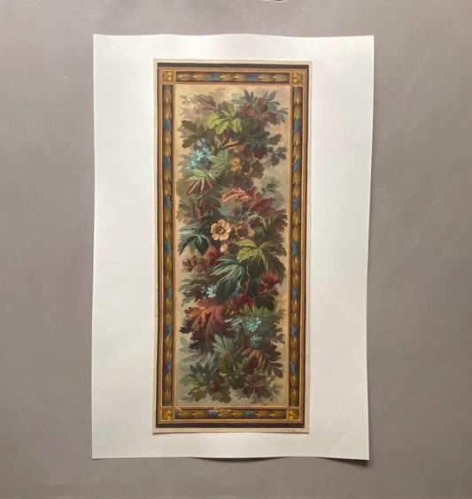 An Original Antique, Hand Painted, Watercolour Design For A Carpet. From Nimes in France. Late 1800s. Size: 44 x 18.5 cms.