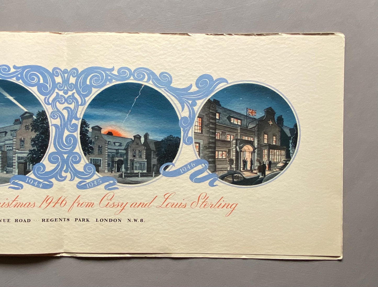 Christmas 1946. A Private Family Christmas Card Celebrating The End of World War II. Regents Park, London. Large: 51 x 20.2 cms.